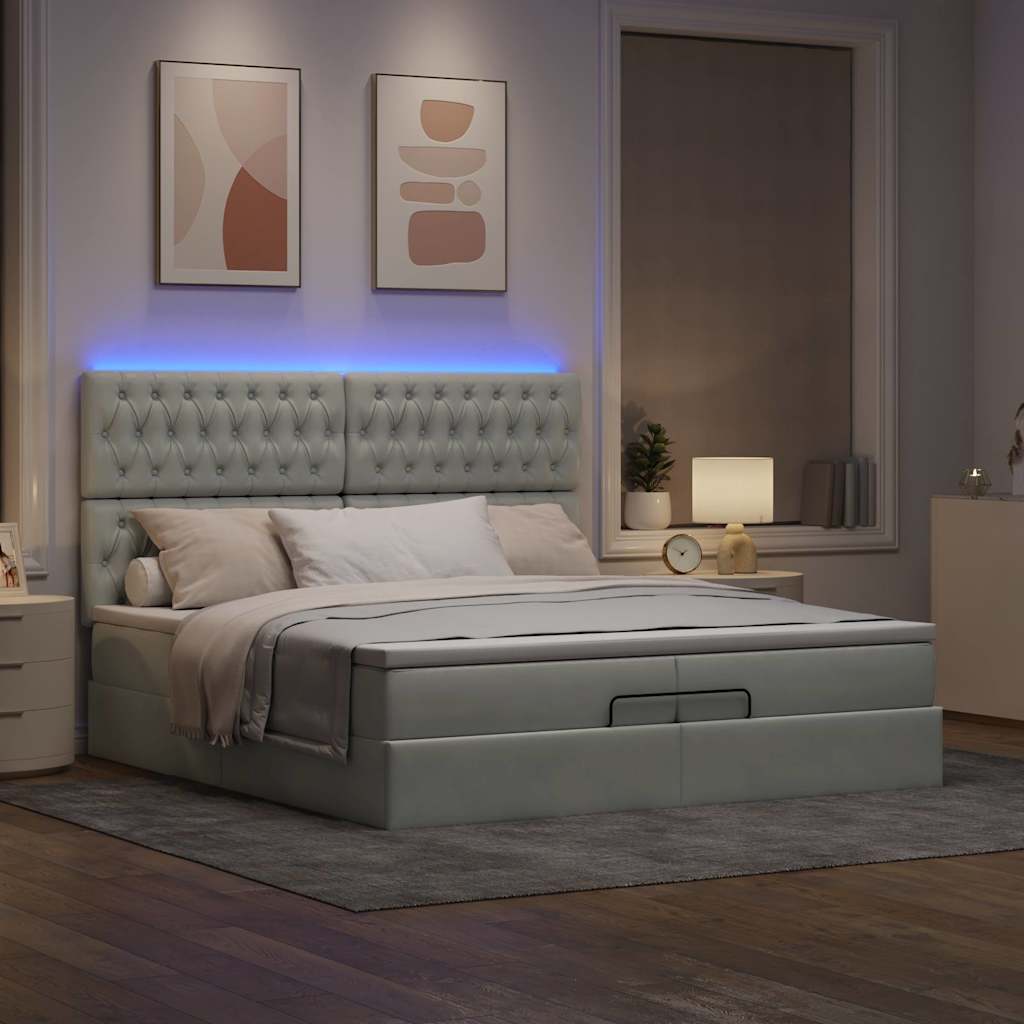 vidaXL Ottoman bed met matrassen en LED's 200x200cm fluweel lichtgrijs afbeelding