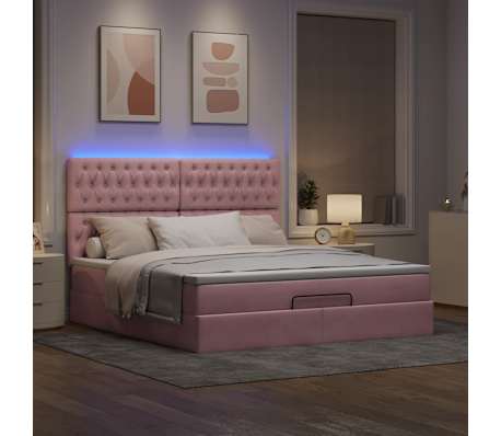 vidaXL Cadre de lit ottoman avec matelas rose 200x200 cm velours