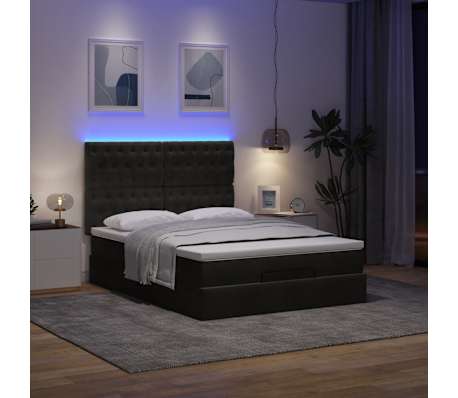 vidaXL Ottoman Bed with Mattresses & LEDs Black Double Velvet