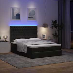 vidaXL Ottoman Bed with Mattresses & LEDs Black Double Velvet