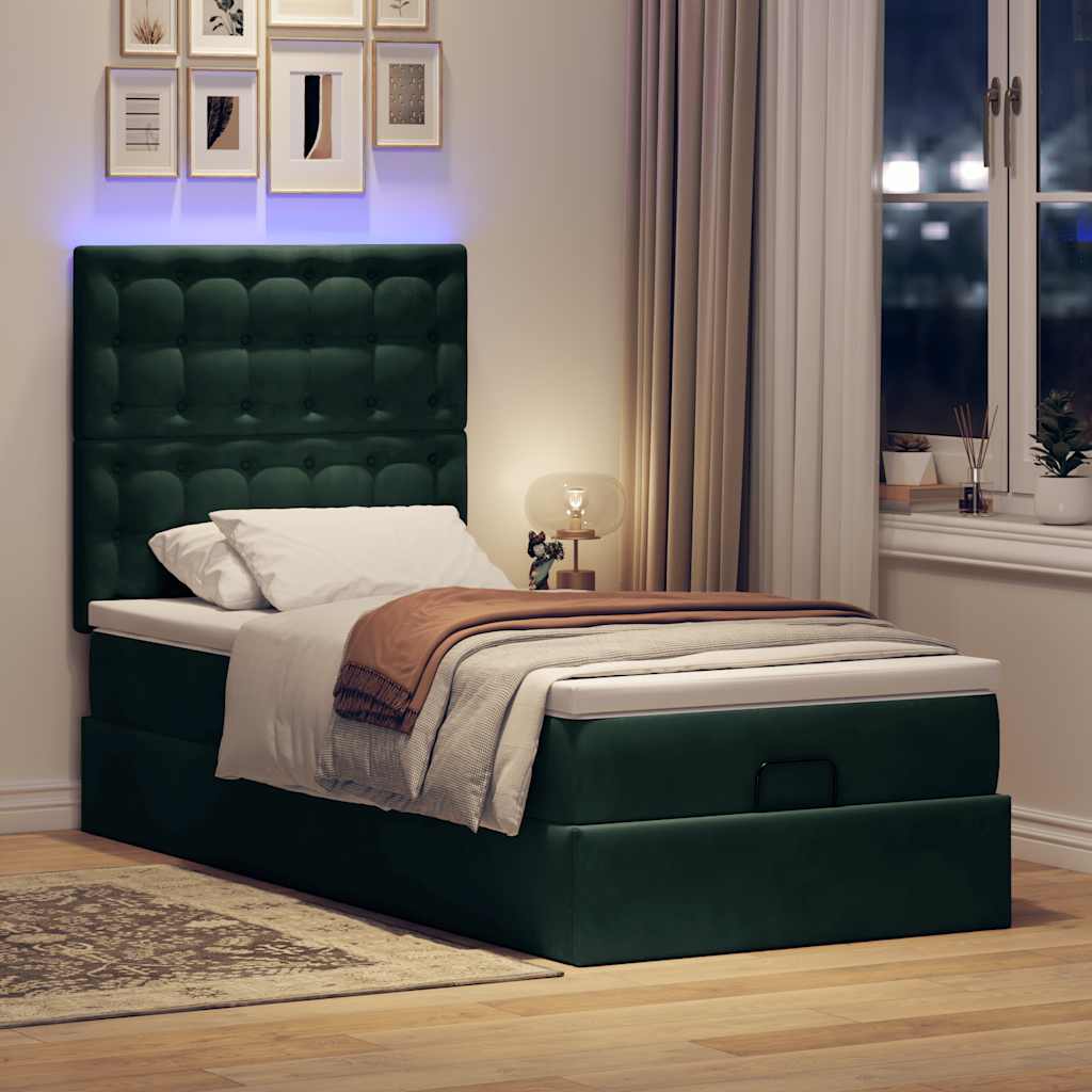 Thumbnail - vidaXL Ottoman-Bett mit Matratzen & LEDs Dunkelgrün 90x190 cm Samt
