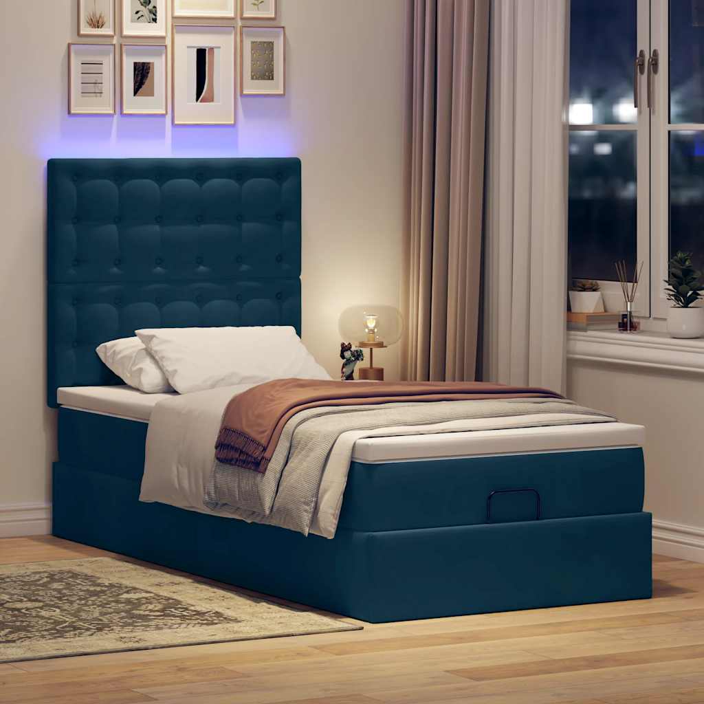 Thumbnail - vidaXL Ottoman-Bett mit Matratzen & LEDs Dunkelblau 90x190 cm Samt
