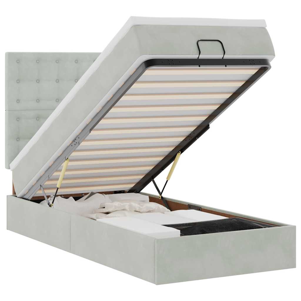 Thumbnail - vidaXL Ottoman-Bett mit Matratzen & LEDs Hellgrau 90x200 cm Samt