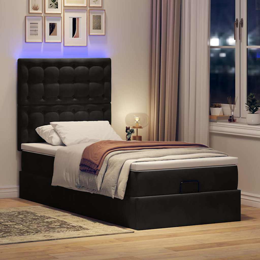 vidaXL Ottoman bed met matrassen en LED's 90x200cm fluweel zwart afbeelding