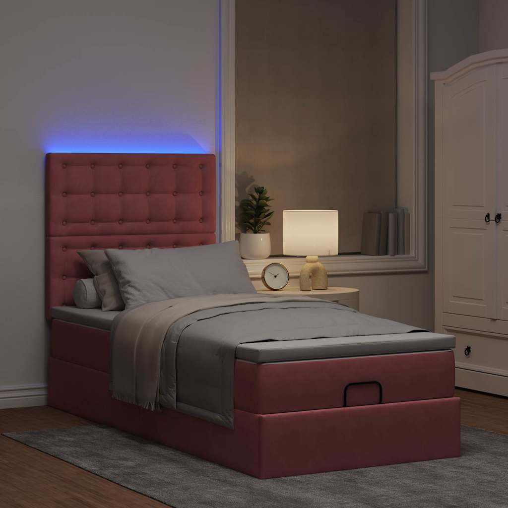 Thumbnail - vidaXL Ottoman-Bett mit Matratzen & LEDs Rosa 90x200 cm Samt