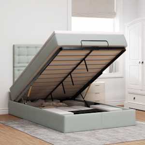 Otomanski posteljni okvir z vzmetnicami siv 120x200cm žamet