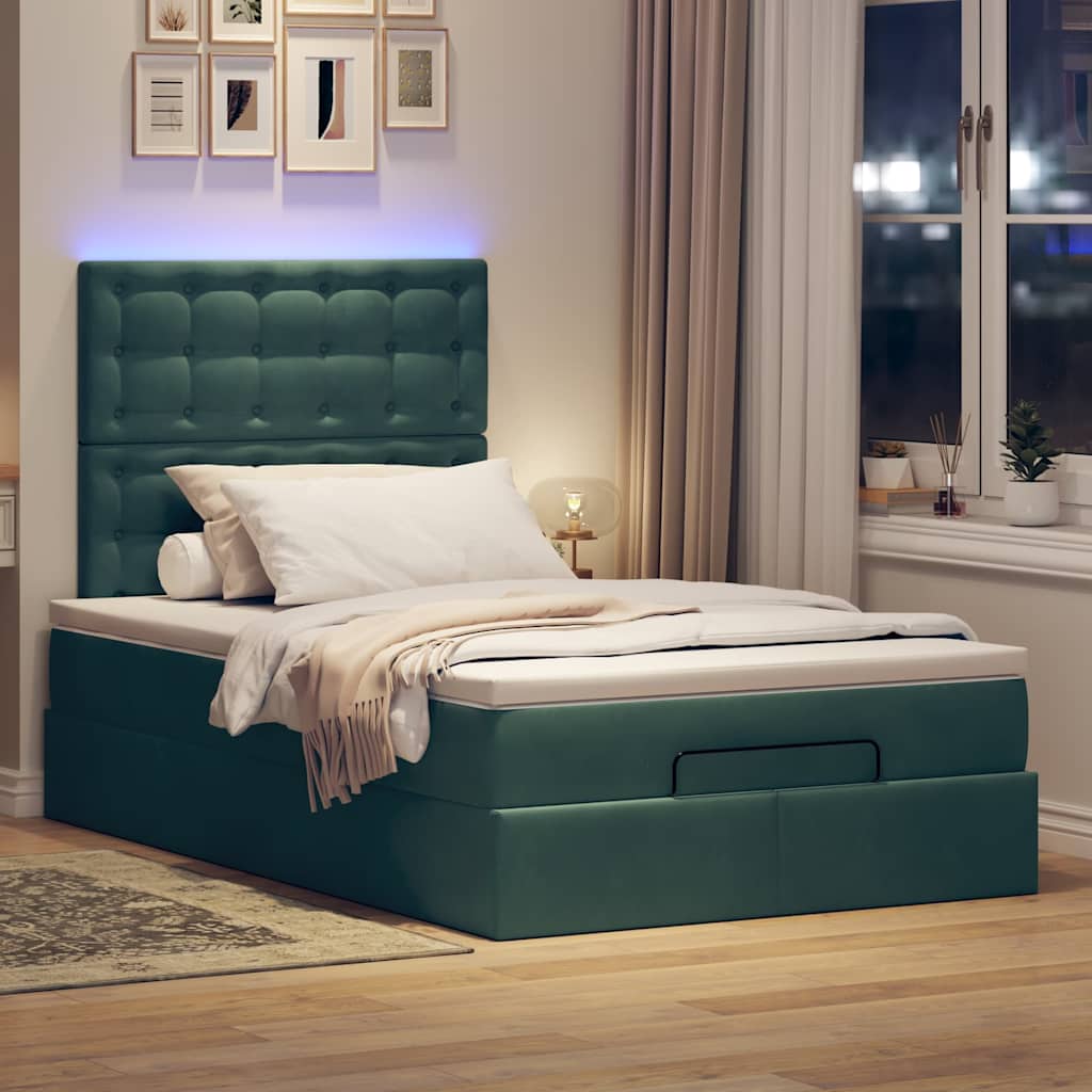 Thumbnail - vidaXL Ottoman-Bett mit Matratzen & LEDs Dunkelgrün 120x200 cm Samt