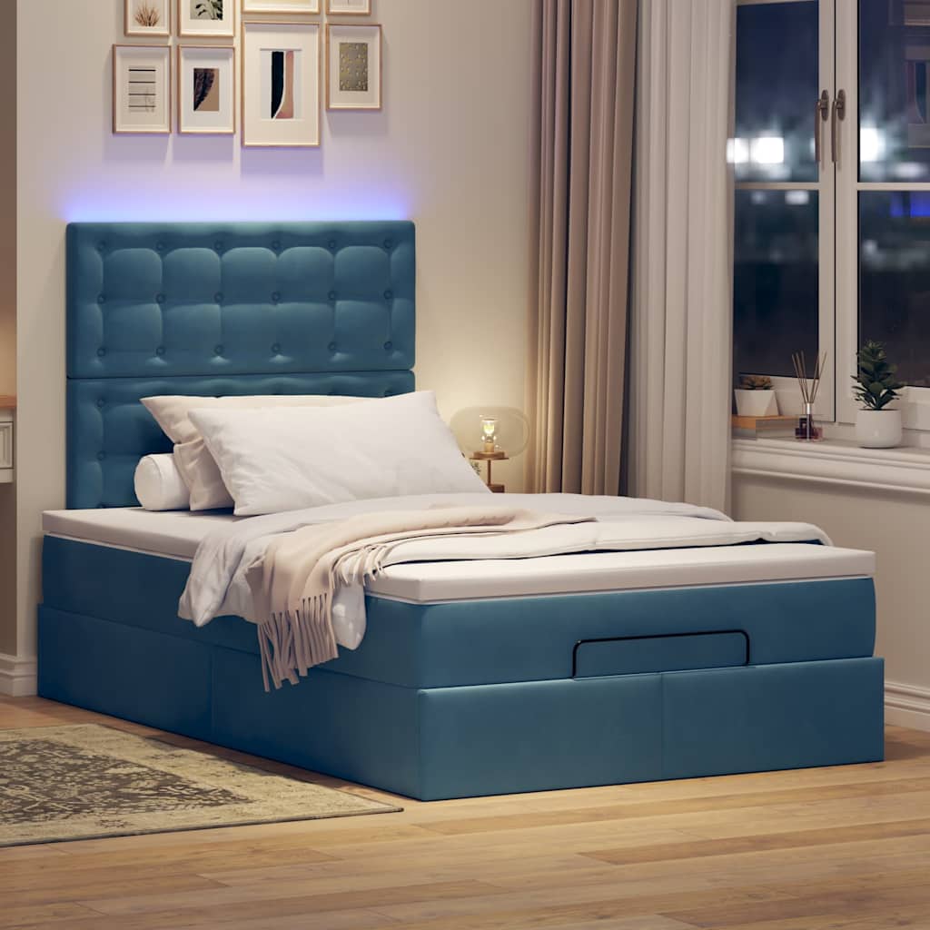 Thumbnail - vidaXL Ottoman-Bett mit Matratzen & LEDs Dunkelblau 120x200 cm Samt