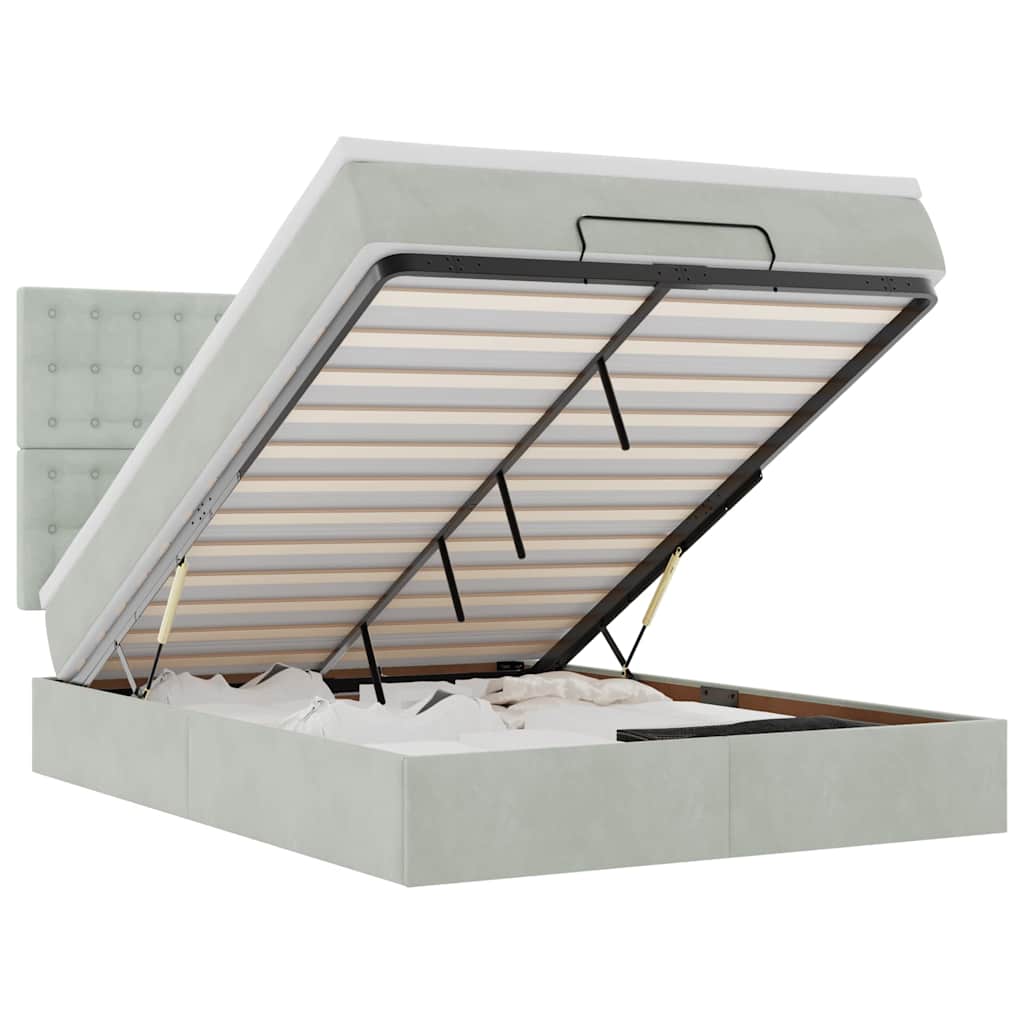 Thumbnail - vidaXL Ottoman-Bett mit Matratzen & LEDs Hellgrau 140x190 cm Samt