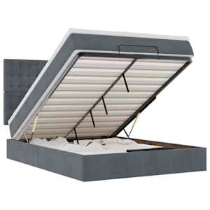 vidaXL ottomani voodi madratsitega ja LED, tumehall, 140x190cm, samet