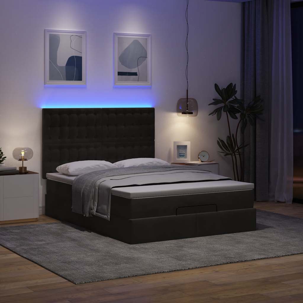 vidaXL Ottoman bed met matrassen en LED's 140x190cm fluweel zwart afbeelding