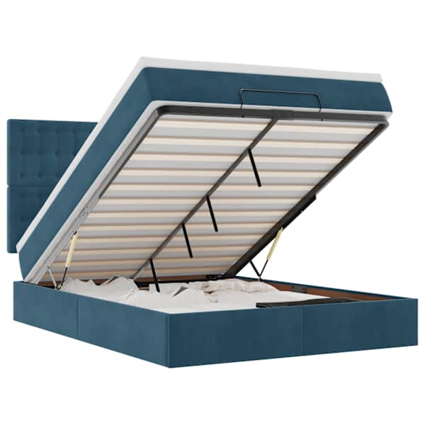 vidaXL ottomani voodi madratsitega&LED, tumesinine, 140x190cm, samet