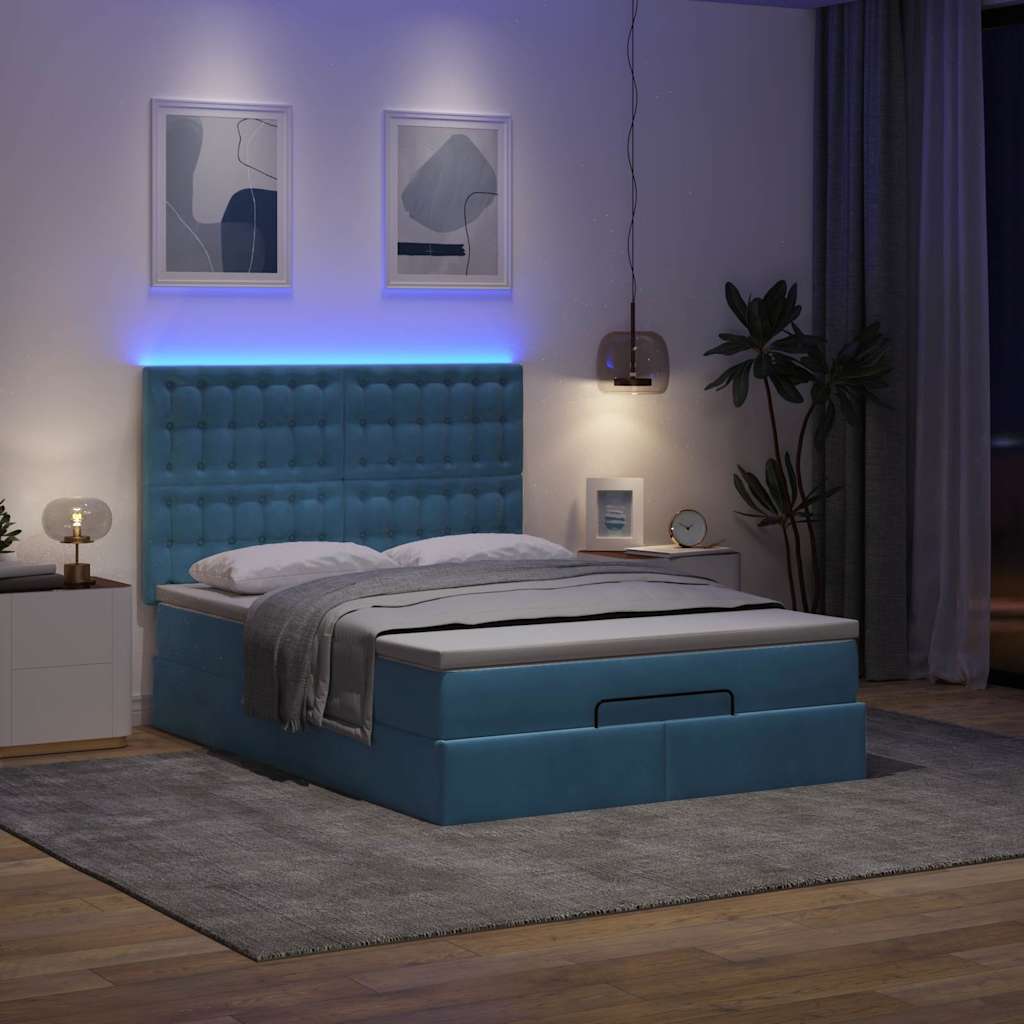 vidaXL Ottoman bed met matrassen en LED's 140x190cm fluweel afbeelding