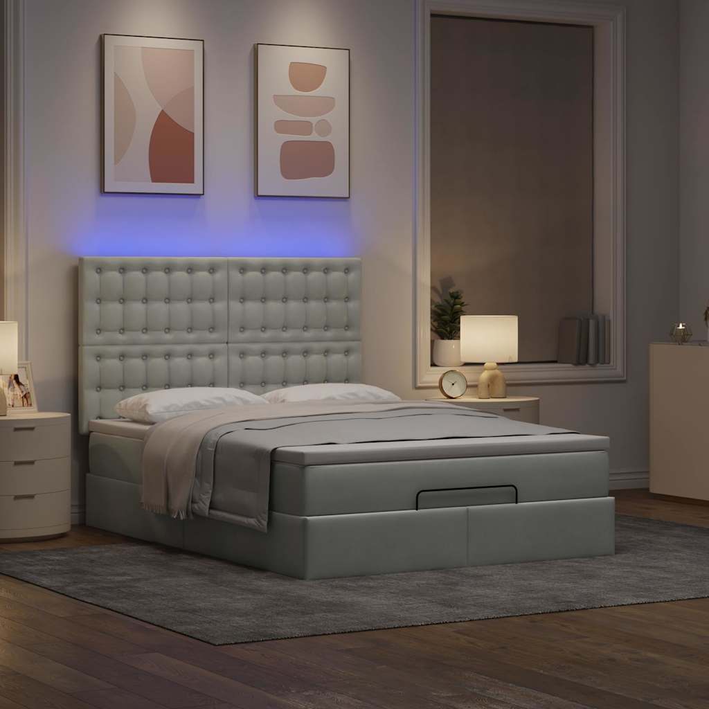 vidaXL Ottoman bed met matrassen en LED's 140x200cm fluweel lichtgrijs afbeelding