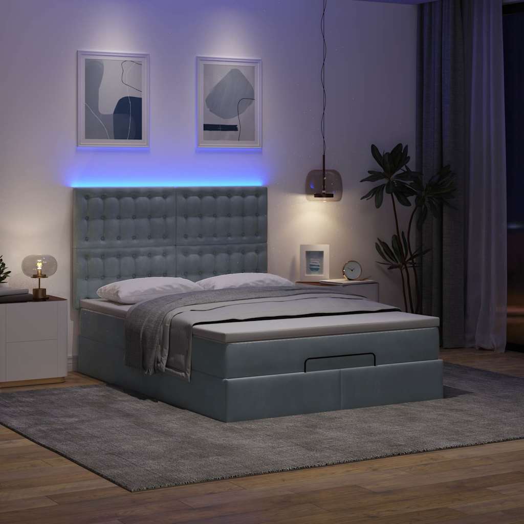 vidaXL Ottoman bed met matrassen en LED's 140x200cm fluweel afbeelding