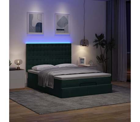 vidaXL Estrutura cama otomana colch&otilde;es 140x200 cm veludo verde escuro