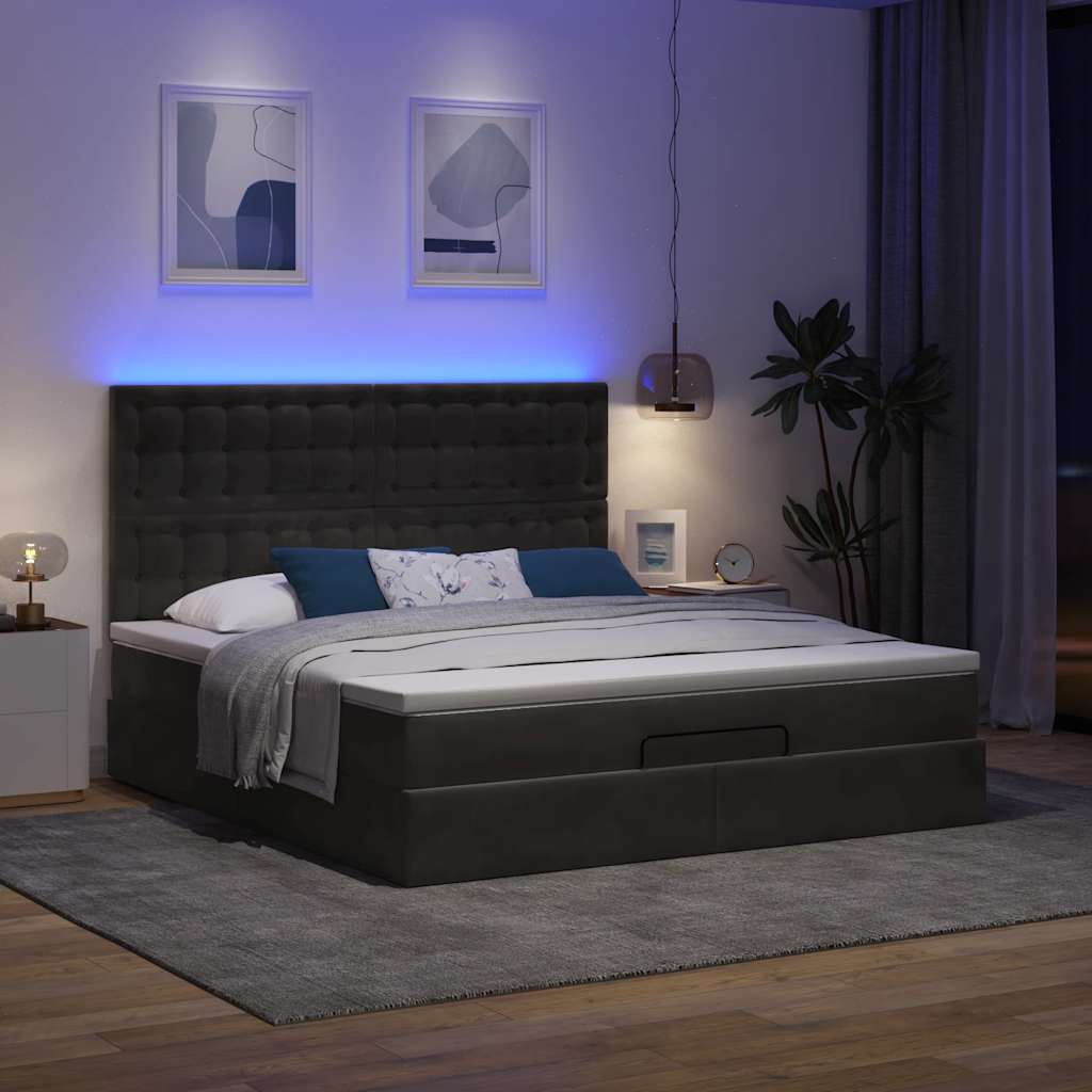 vidaXL Ottoman bed met matrassen en LED's 160x200cm fluweel zwart afbeelding