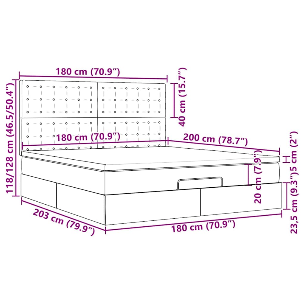 Osmanský rám postele s matracíes tmavě šedá 180x200cm samet - obrázek 18