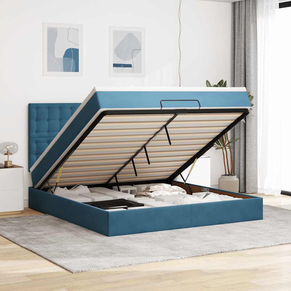 vidaXL Cadru pat otoman cu saltele Albastru închis 180x200cm catifea