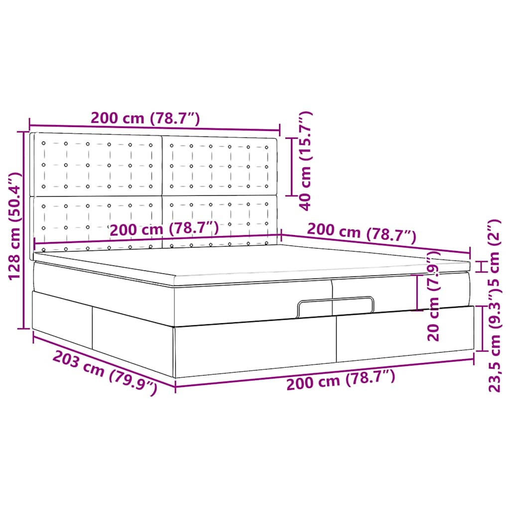 Osmanský rám postele s matracíes světle šedá 200x200cm samet - obrázek 18