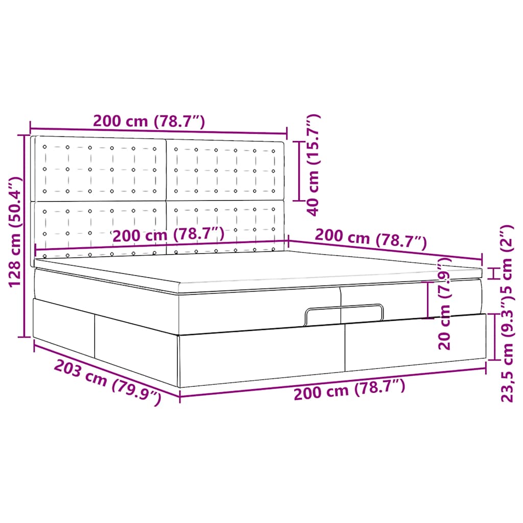 Osmanský rám postele s matrací tmavě zelená 200x200cm samet - obrázek 18