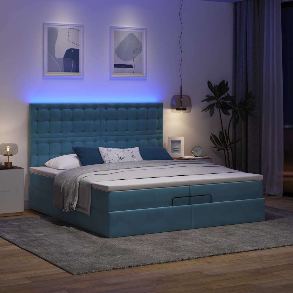 vidaXL Bed poef met matrassen en leds 200x200 cm fluweel donkerblauw afbeelding