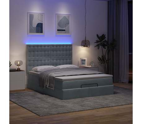 vidaXL Ottoman Bed with Mattresses & LEDs Dark Grey Double Velvet