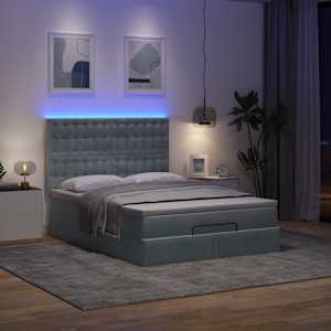 vidaXL Ottoman Bed with Mattresses & LEDs Dark Grey Double Velvet
