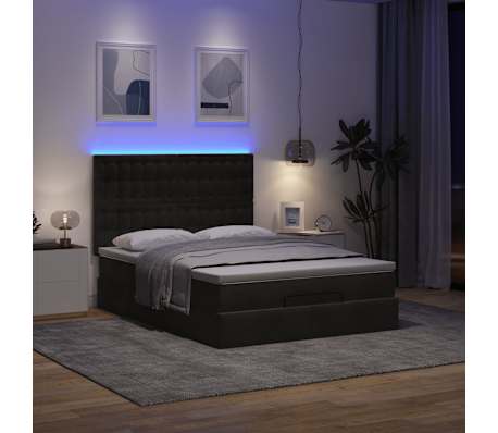 vidaXL Ottoman Bed with Mattresses & LEDs Black Double Velvet