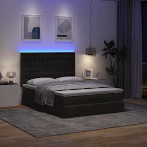 vidaXL Ottoman Bed with Mattresses & LEDs Black Double Velvet
