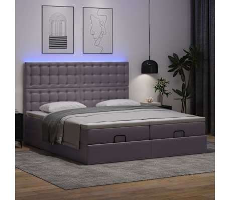 vidaXL Bed poef met matrassen en LED's 160x200cm kunstleer grijs