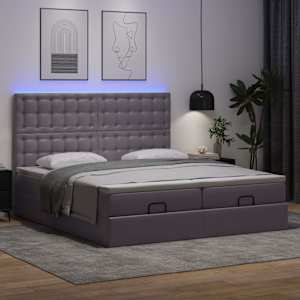 vidaXL Bed poef met matrassen en LED's 160x200cm kunstleer grijs