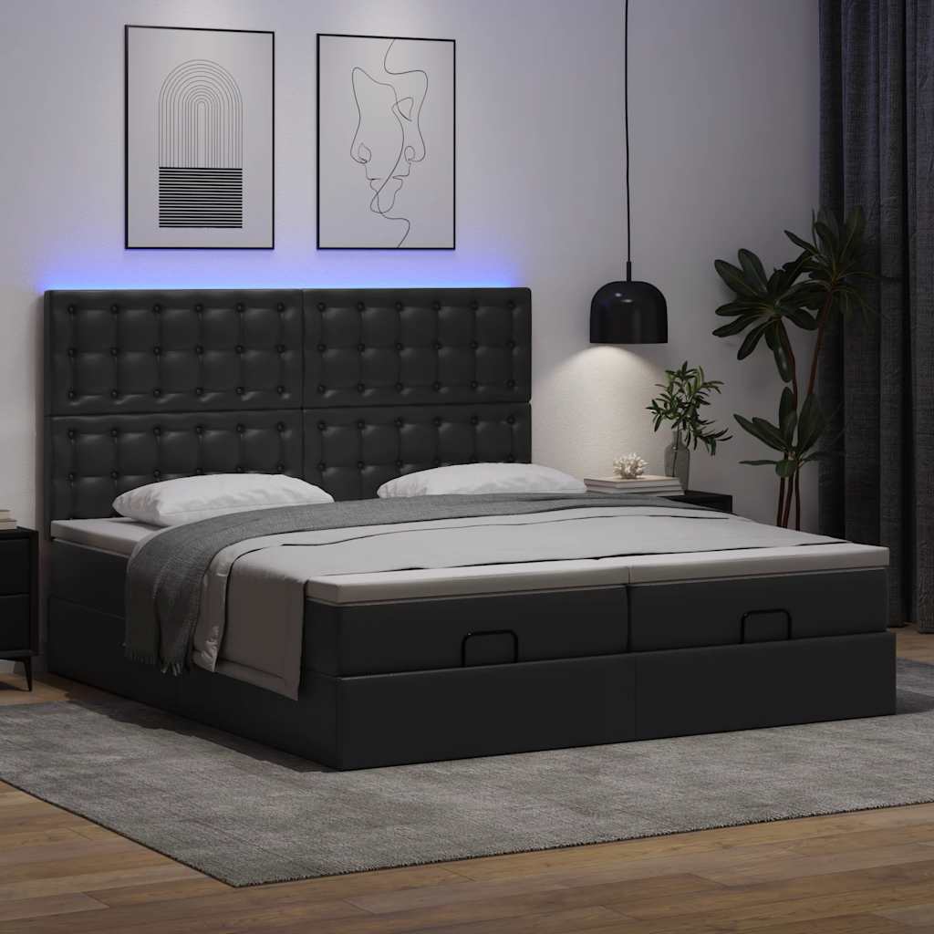 vidaXL Bed poef met matrassen en LED's 180x200cm kunstleer zwart afbeelding