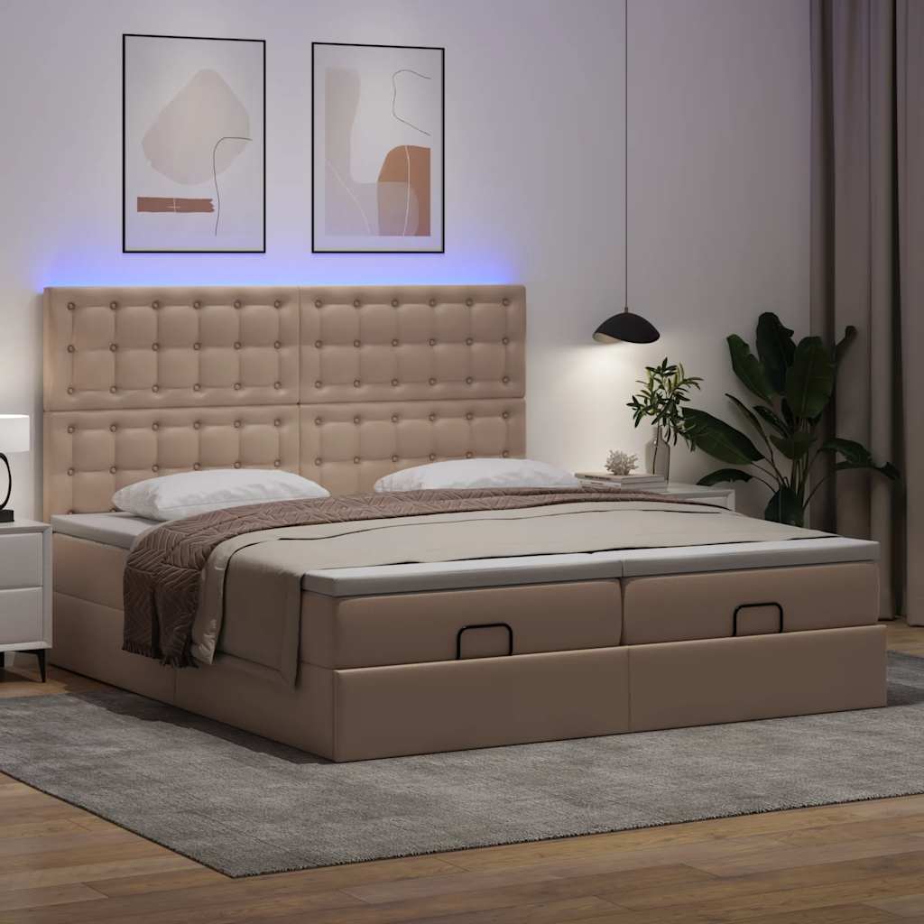 vidaXL Ottoman-Bett mit Matratzen & LEDs Cappuccino-Braun 180x200cm