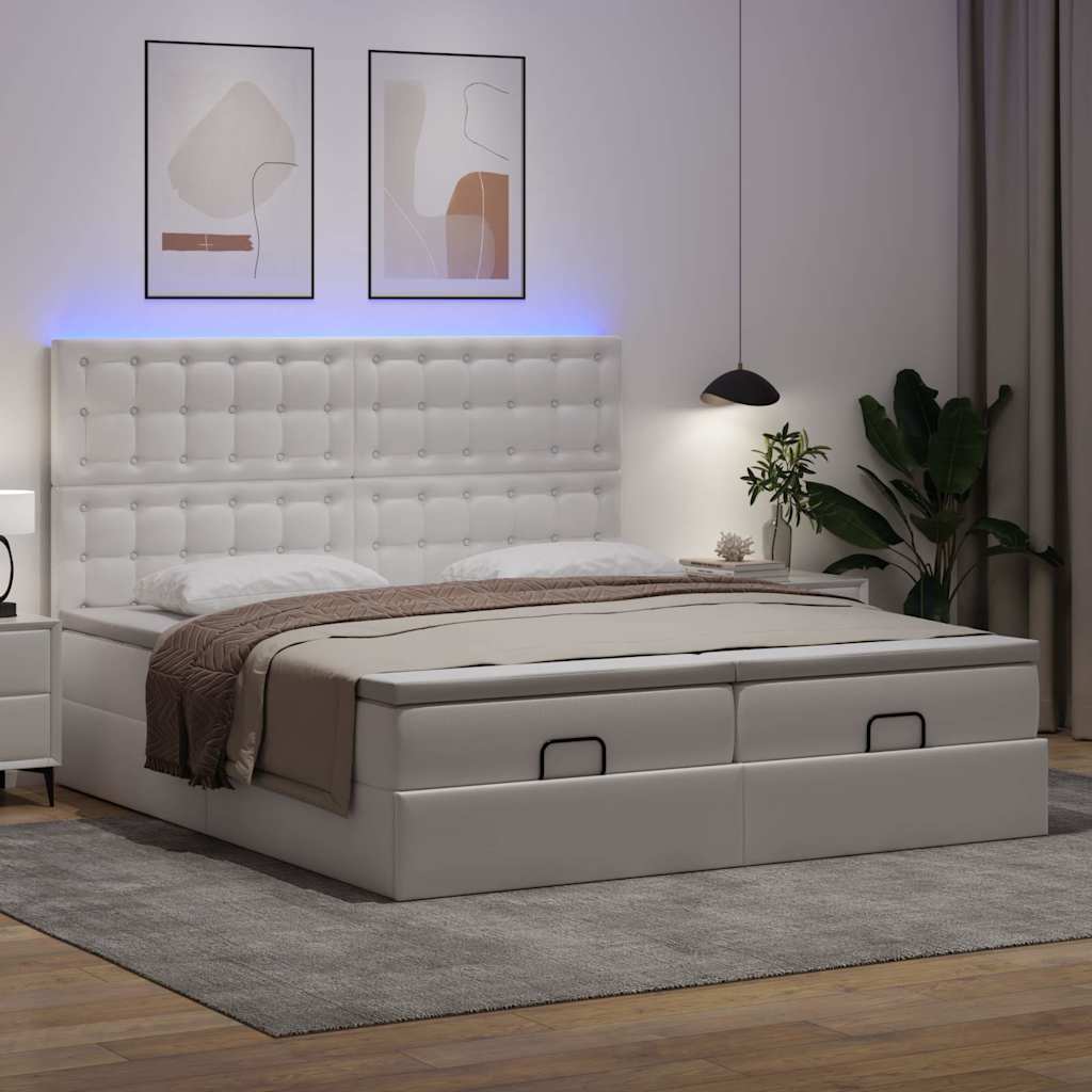 Ottoman-Bett mit Matratzen Reinweiß 200×200 cm Kunstleder