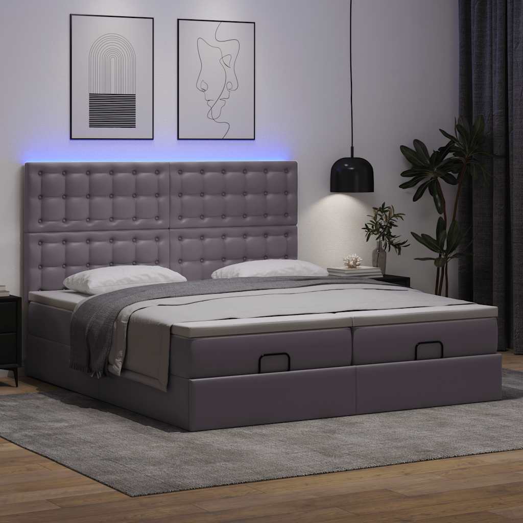 vidaXL Ottoman bed met matrassen en LED's 200x200cm kunstleer grijs afbeelding