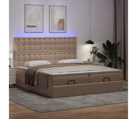 vidaXL Οθωμανικό κρεβάτι με στρώματα & LEDs Cappuccino Faux Leather