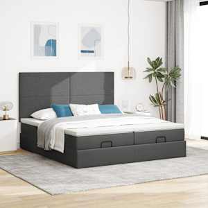 Osmanský rám postele s matrací tmavě šedá 160x200cm textil - obrázek 4