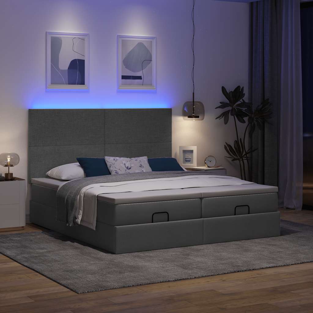 vidaXL Ottoman-Bett mit Matratzen & LEDs Dunkelgrau 160x200 cm Stoff