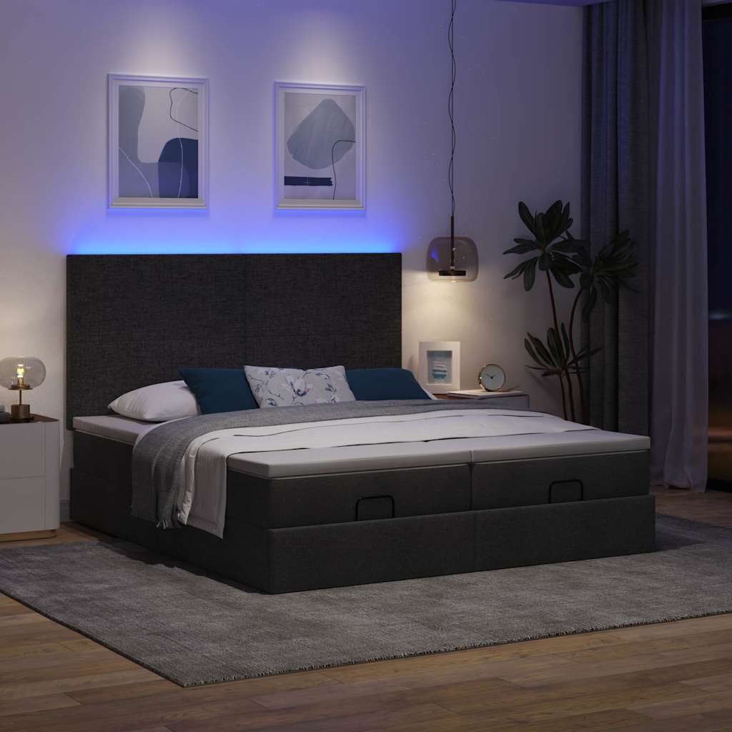 Thumbnail - vidaXL Ottoman-Bett mit Matratzen & LEDs Schwarz 160x200 cm Stoff