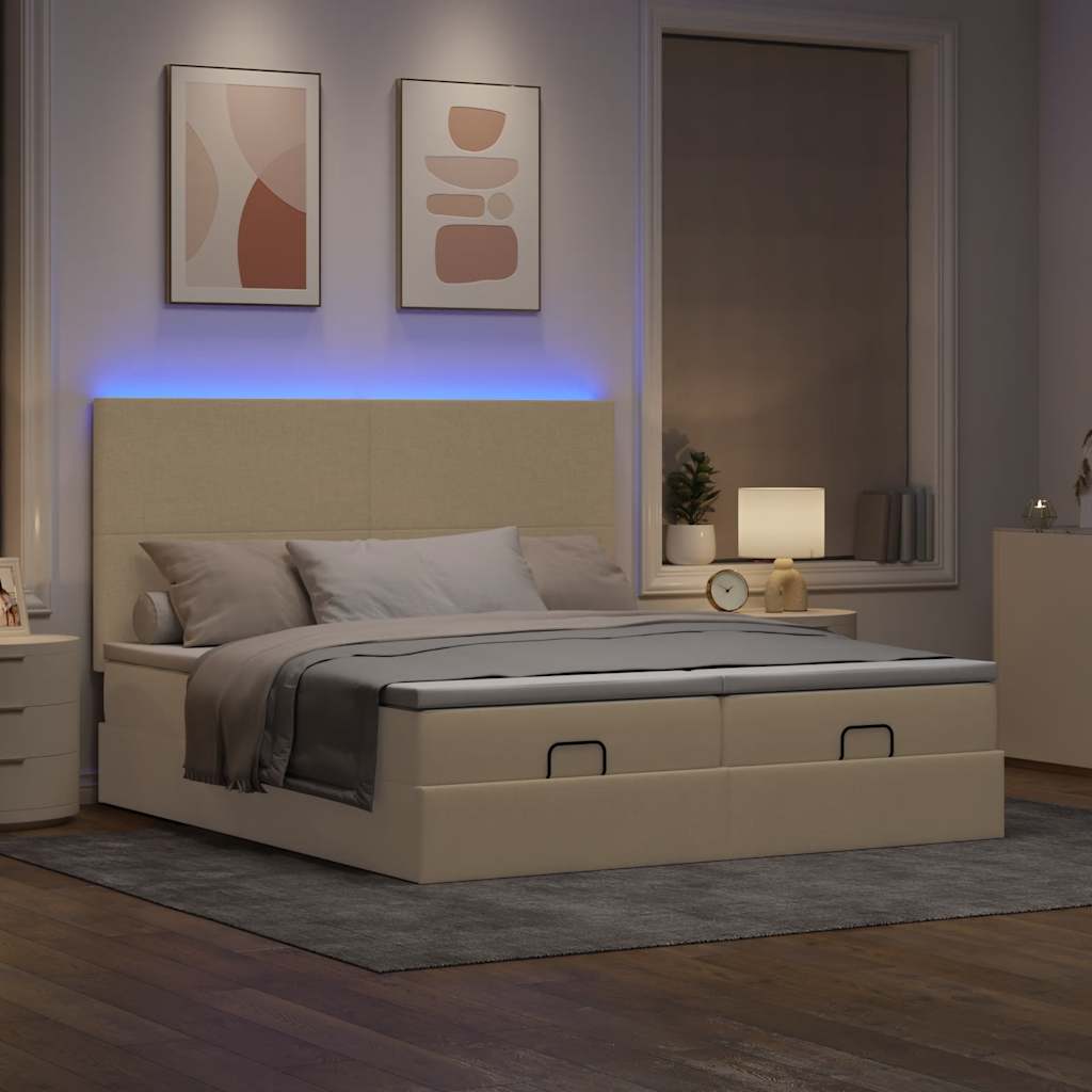 vidaXL Ottoman bed met matrassen en LED's 160x200cm stof crèmekleurig, foto 2