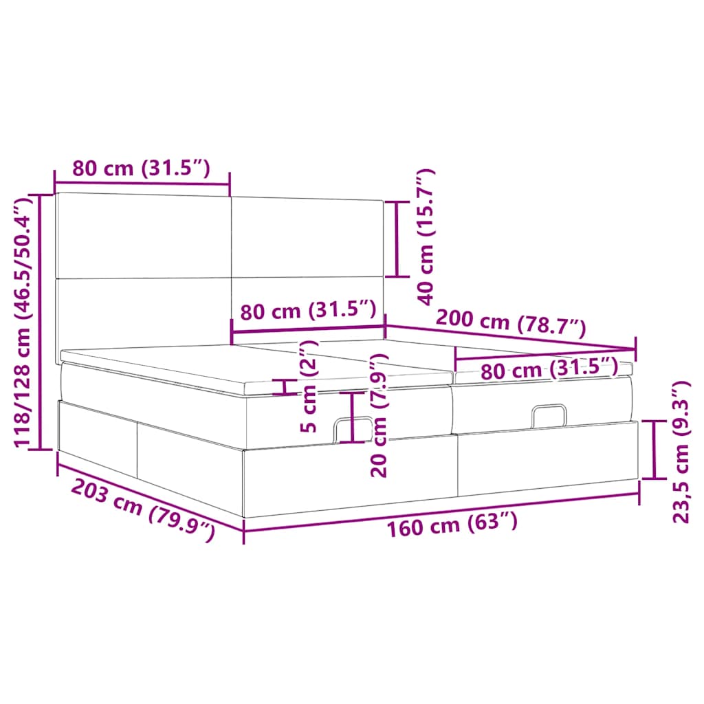 Otomanski posteljni okvir z vzmetnicami krem 160x200 cm blago