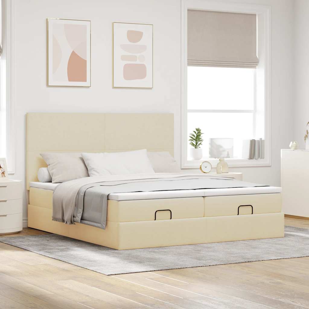 vidaXL Ottoman bed met matrassen en LED's 160x200cm stof crèmekleurig, foto 4