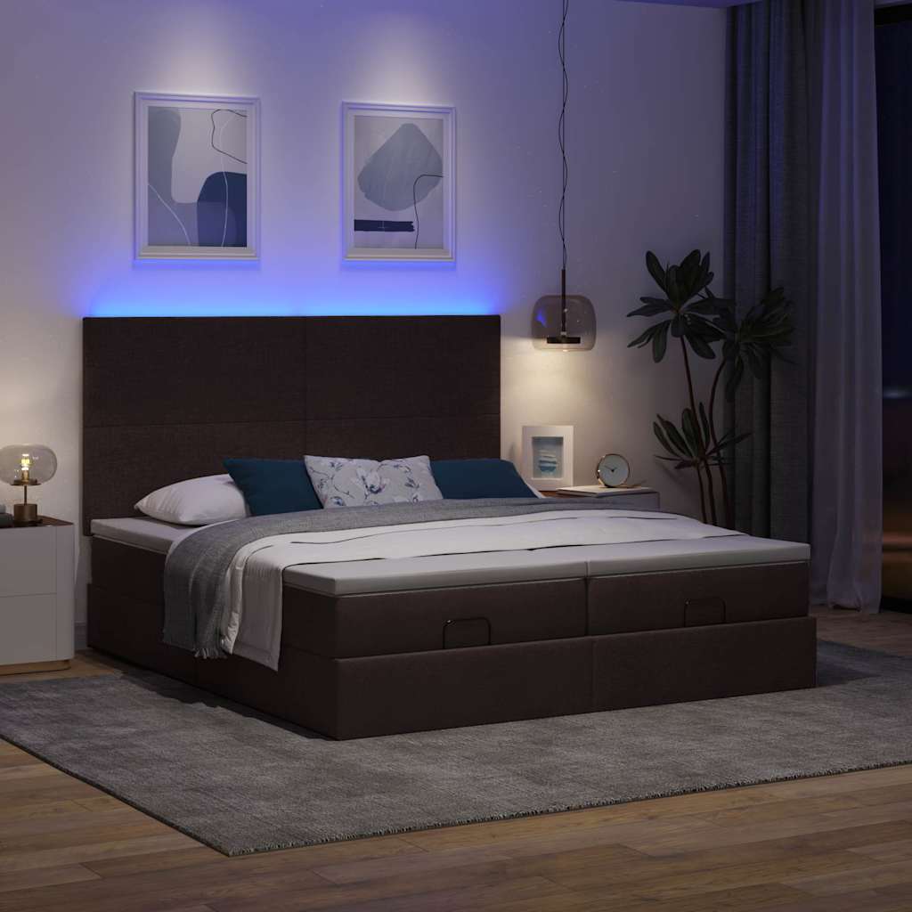 vidaXL Ottoman bed met matrassen en LED's 180x200cm stof donkerbruin afbeelding