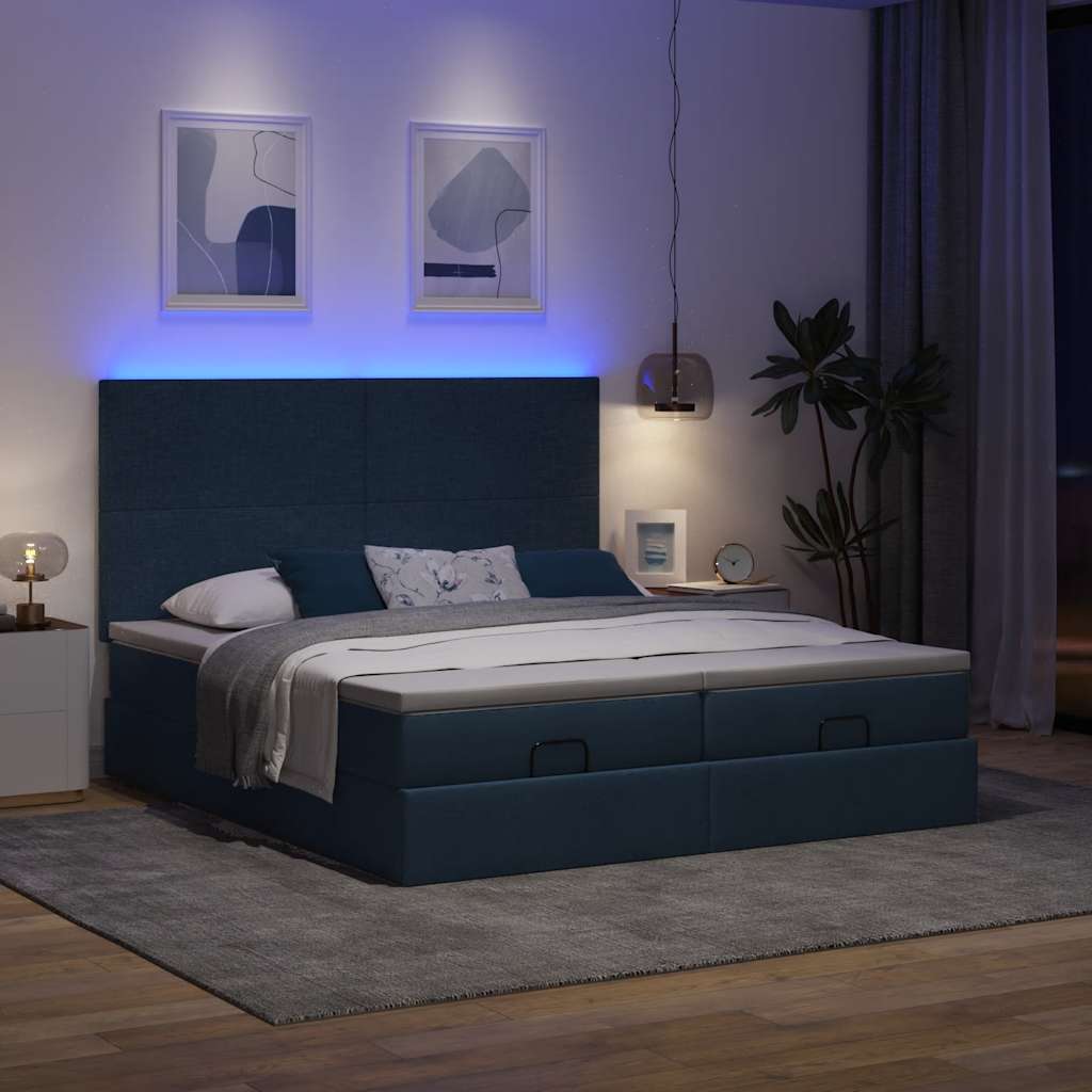 vidaXL Ottoman bed met matrassen en LED's 180x200cm stof blauw afbeelding