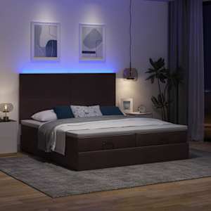 Osmanský rám postele s matrací tmavě hnědá 200x200cm textil - obrázek 3