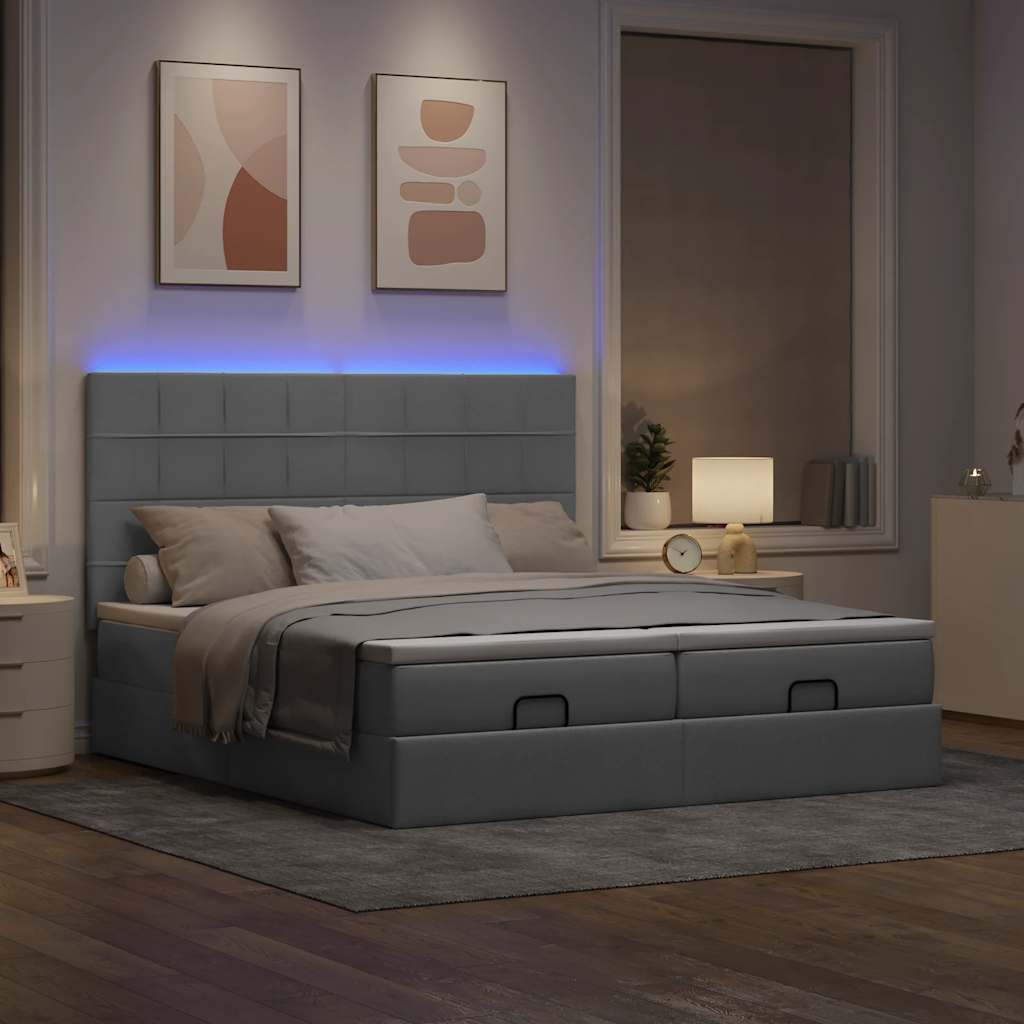Thumbnail - vidaXL Ottoman-Bett mit Matratzen & LEDs Hellgrau 160x200 cm Stoff