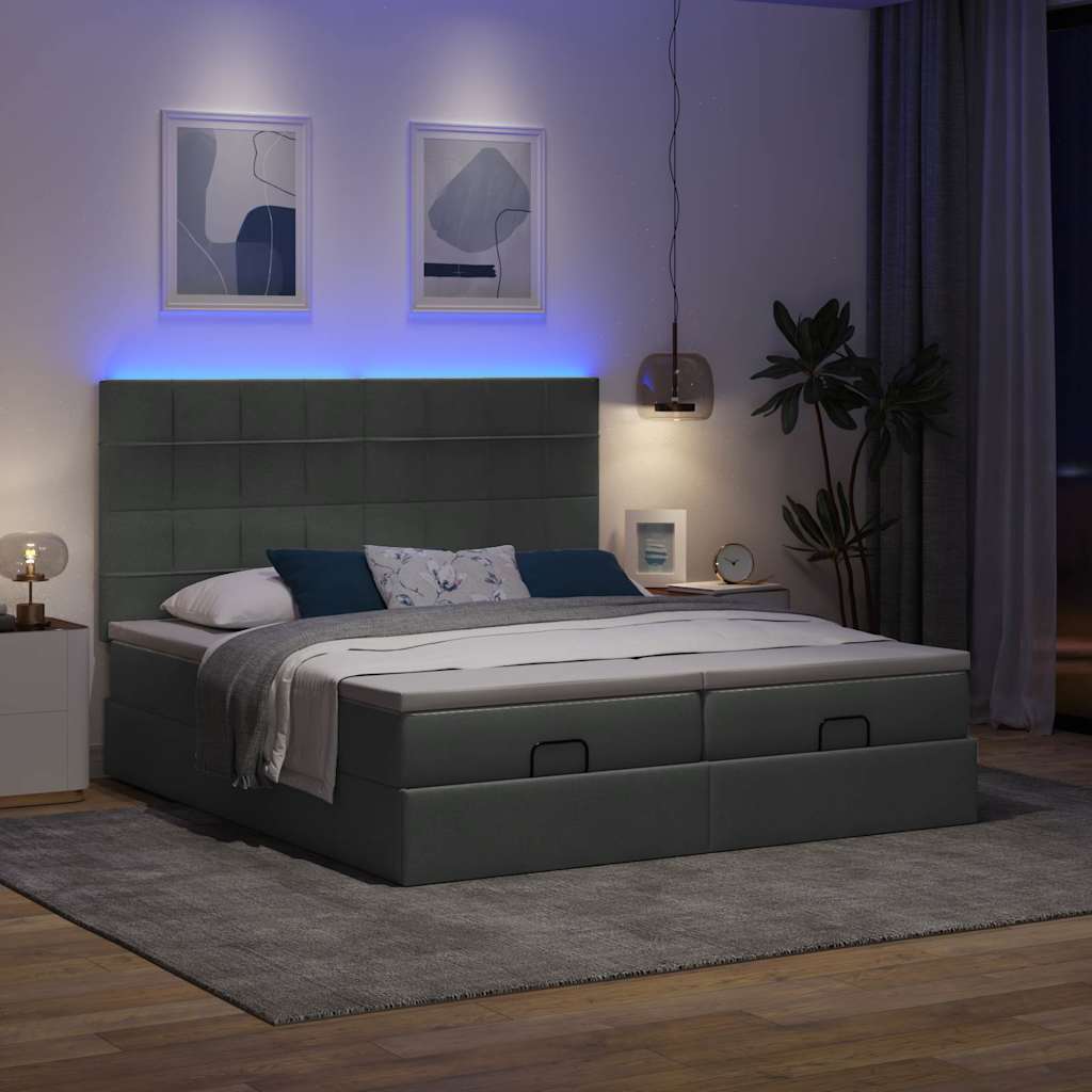 Thumbnail - vidaXL Ottoman-Bett mit Matratzen & LEDs Dunkelgrau 160x200 cm Stoff