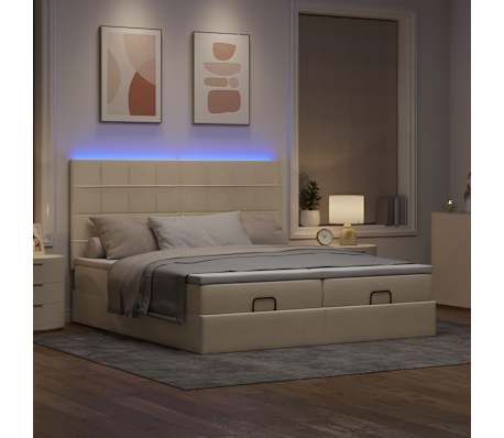 vidaXL Ottoman-Bett mit Matratzen & LEDs Creme 160x200 cm Stoff