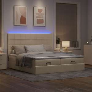 vidaXL Ottoman-Bett mit Matratzen & LEDs Creme 160x200 cm Stoff